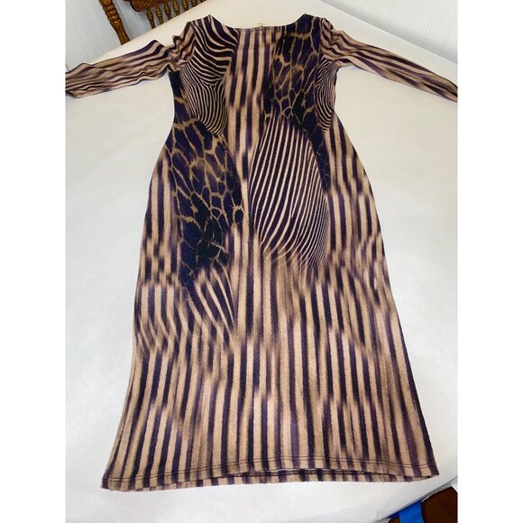 Stylish Womens Animal Print Dress Brown & Purple Long Sleeve S-12 Polyester/Span - Picture 5 of 6